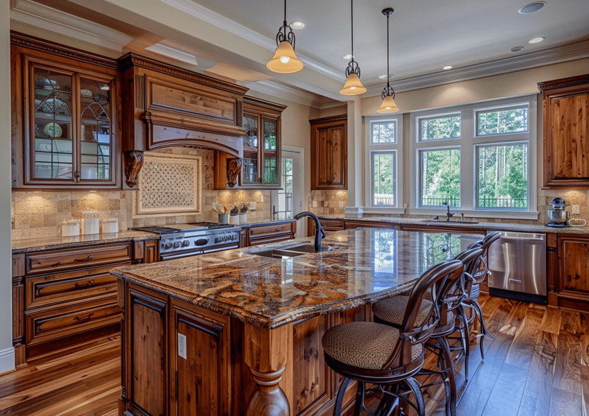 Kitchen remodeling featuring hardwood and granite